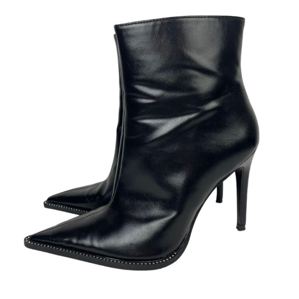 Zara Black Rhinestone Pointed Toe Ankle Booties Size EU 39 US 8 Patent Leather